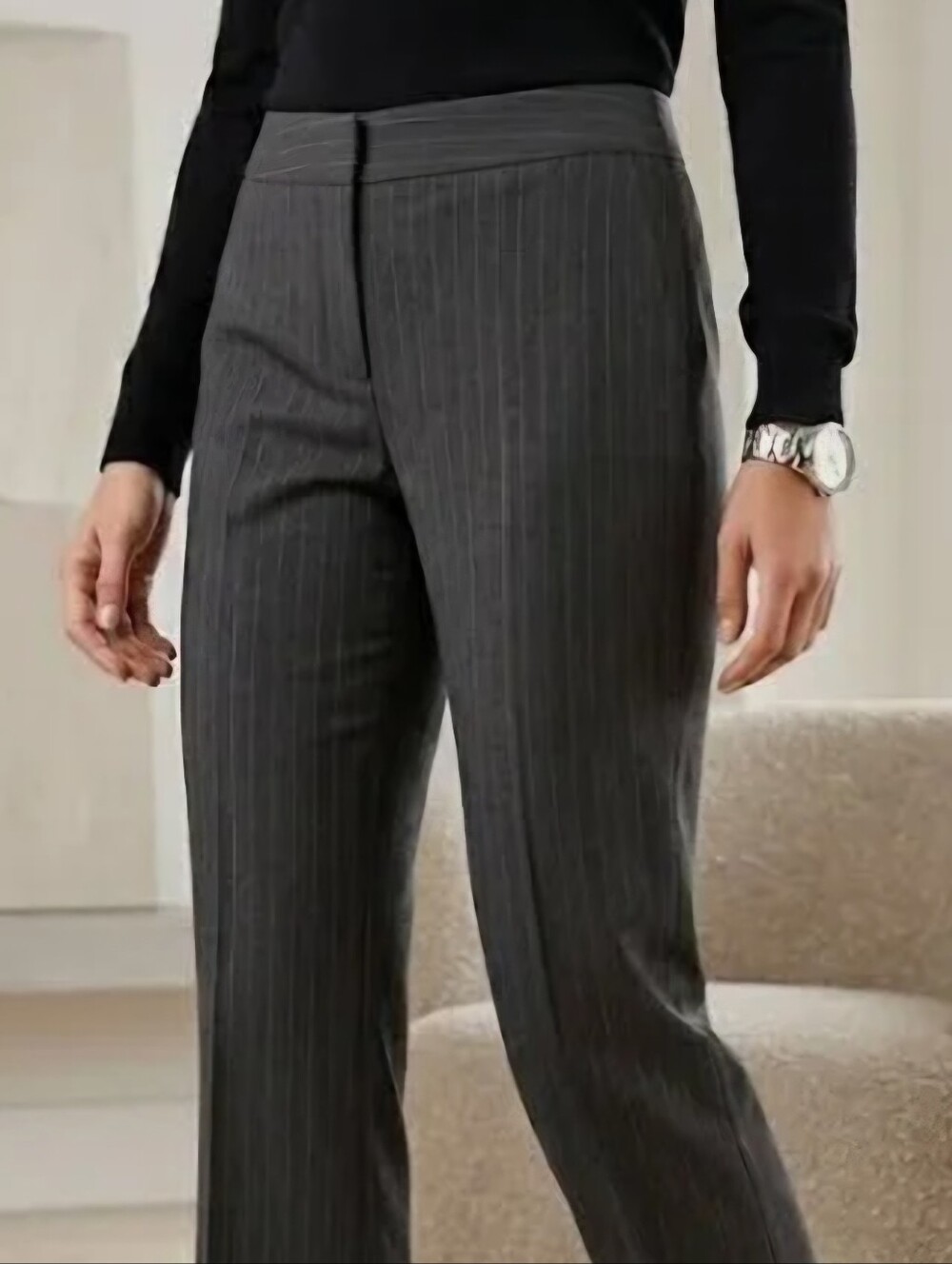 Antonio Melani Women's Charcoal Gray Pinstripe Straight/wide-Leg suit Pants Sz:4
